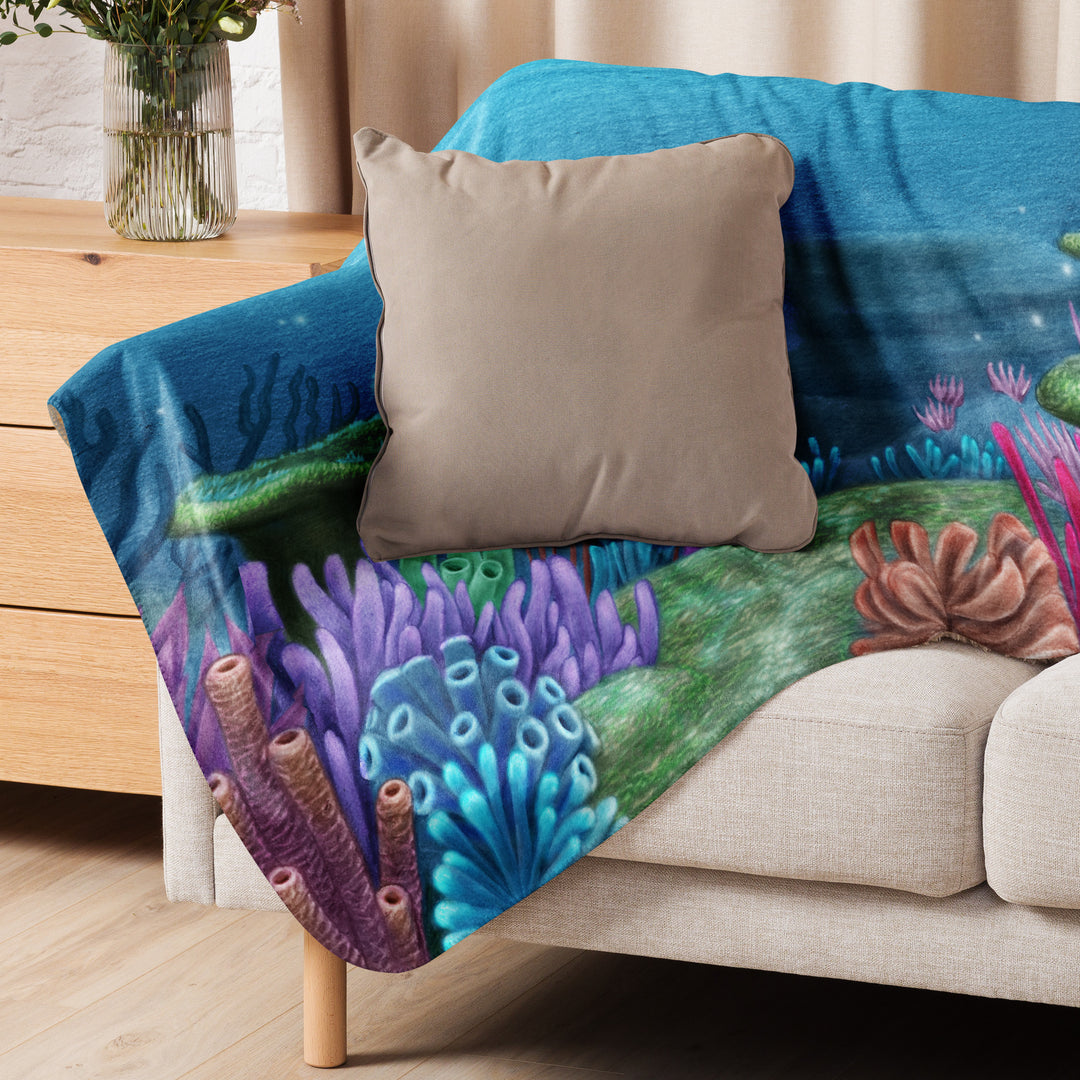 Cozy Sherpa Blanket with Underwater Scene